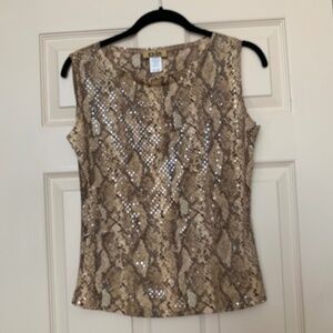 Coin Brown/Tan Snakeprint Sequin Sleeveless Top sz S